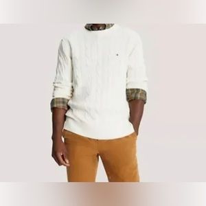 Tommy Hilfiger Cable Knit Sweater Mens L Size Large White Winter Fall Spring